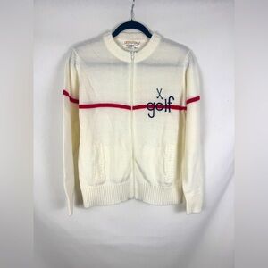 Quantum Vintage Golf Cream Zip-Up Sweater with Red Stripe